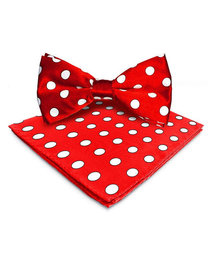 Vittorio Farina Men's Polka Dot Satin Bow Tie & Pocket Square in Gift Box - Red and White - Bow Tie & Pocket Square - Vittorio Farina