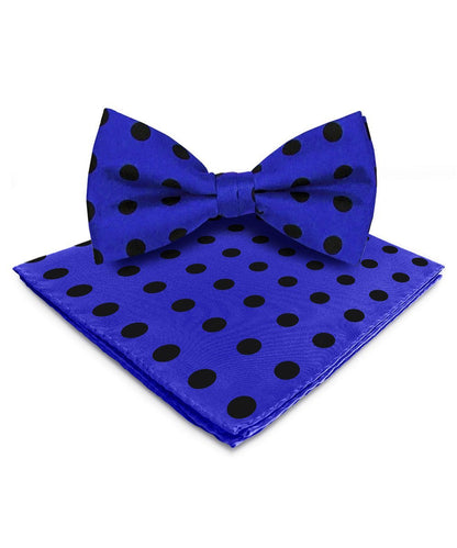 Vittorio Farina Men's Polka Dot Satin Bow Tie & Pocket Square in Gift Box - Royal Blue and Black - Bow Tie & Pocket Square - Vittorio Farina