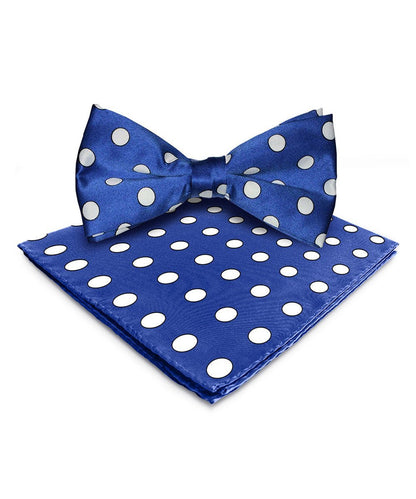 Vittorio Farina Men's Polka Dot Satin Bow Tie & Pocket Square in Gift Box - Royal Blue and White - Bow Tie & Pocket Square - Vittorio Farina