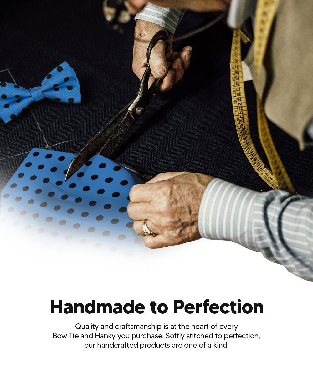 Vittorio Farina Men's Polka Dot Satin Bow Tie & Pocket Square in Gift Box - Turquoise and Black - Bow Tie & Pocket Square - Vittorio Farina