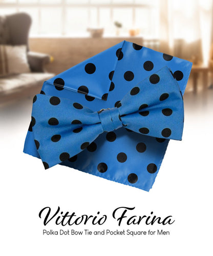 Vittorio Farina Men's Polka Dot Satin Bow Tie & Pocket Square in Gift Box - Purple and Gold - Bow Tie & Pocket Square - Vittorio Farina
