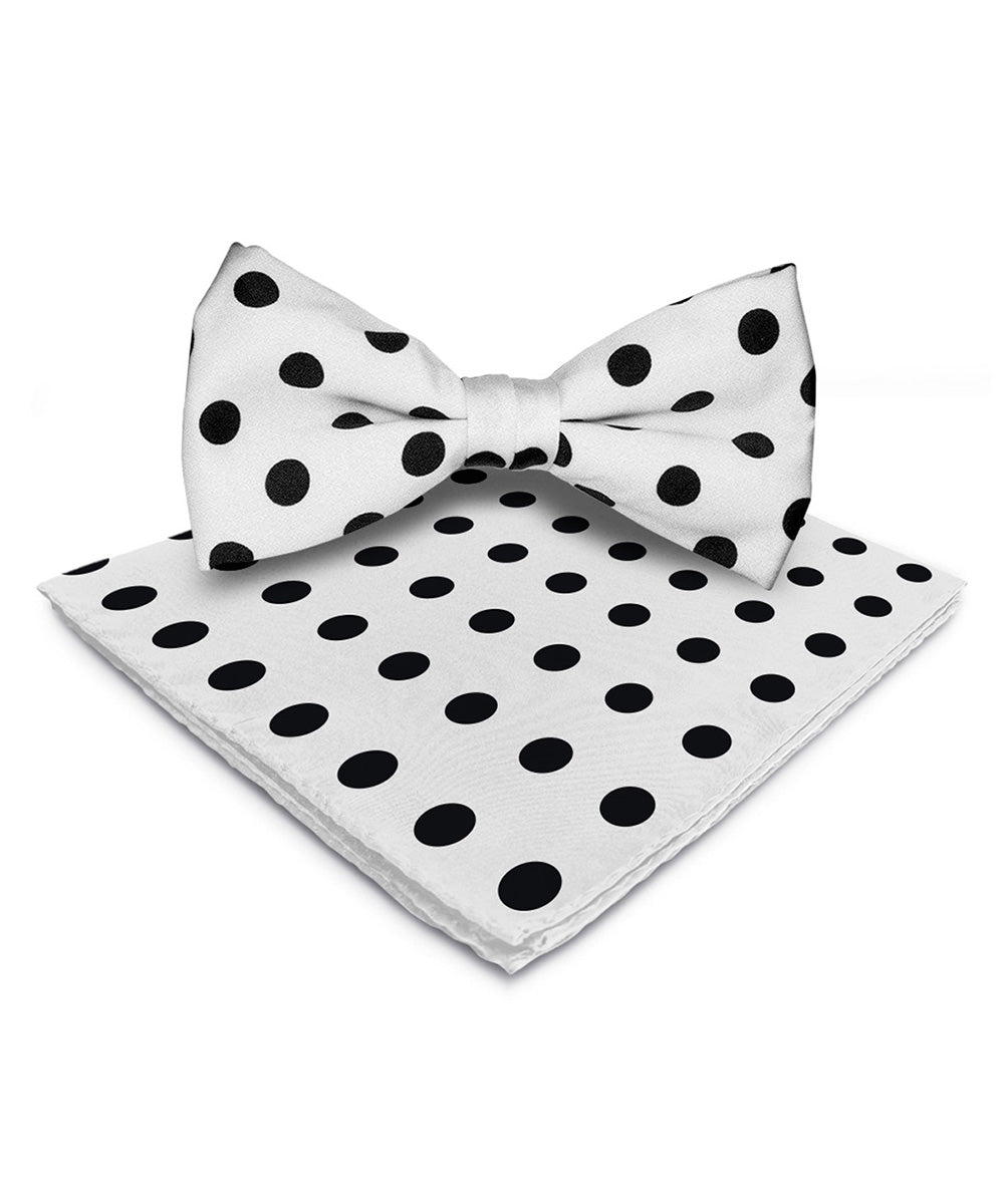 Vittorio Farina Men's Polka Dot Satin Bow Tie & Pocket Square in Gift Box - White and Black - Bow Tie & Pocket Square - Vittorio Farina