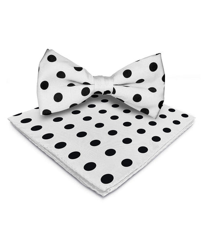 Vittorio Farina Men's Polka Dot Satin Bow Tie & Pocket Square in Gift Box - White and Black - Bow Tie & Pocket Square - Vittorio Farina