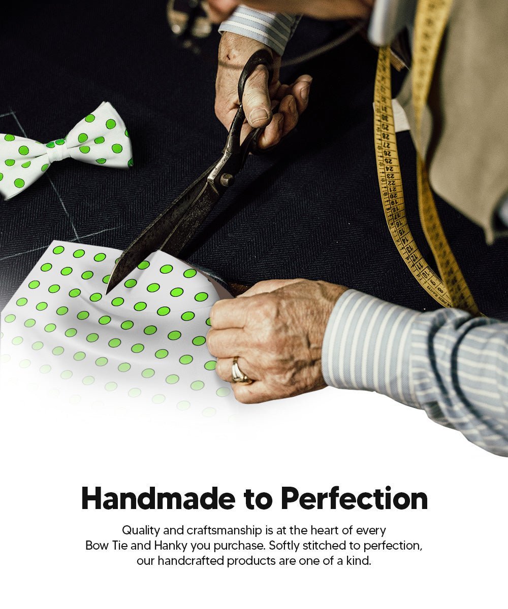 Vittorio Farina Men's Polka Dot Satin Bow Tie & Pocket Square in Gift Box - White and Green - Bow Tie & Pocket Square - Vittorio Farina