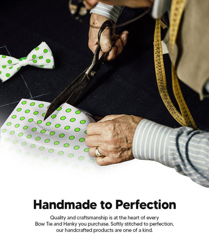 Vittorio Farina Men's Polka Dot Satin Bow Tie & Pocket Square in Gift Box - White and Green - Bow Tie & Pocket Square - Vittorio Farina