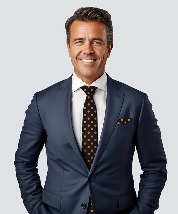 Vittorio Farina Men's Polka Dot Satin Necktie & Pocket Square - Aqua and Black - Necktie & Pocket Square - Vittorio Farina