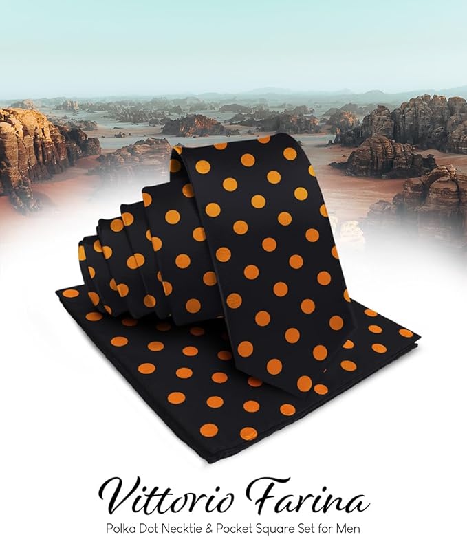Vittorio Farina Men's Polka Dot Satin Necktie & Pocket Square - Aqua and Black - Necktie & Pocket Square - Vittorio Farina