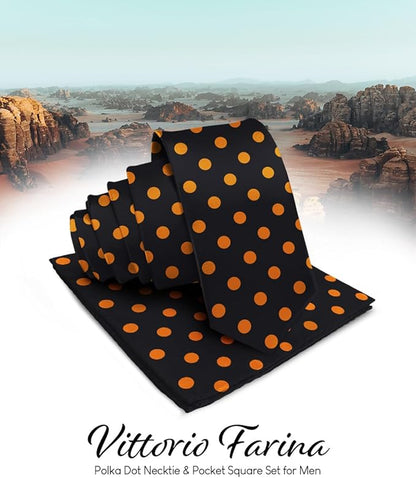 Vittorio Farina Men's Polka Dot Satin Necktie & Pocket Square - Aqua and Black - Necktie & Pocket Square - Vittorio Farina