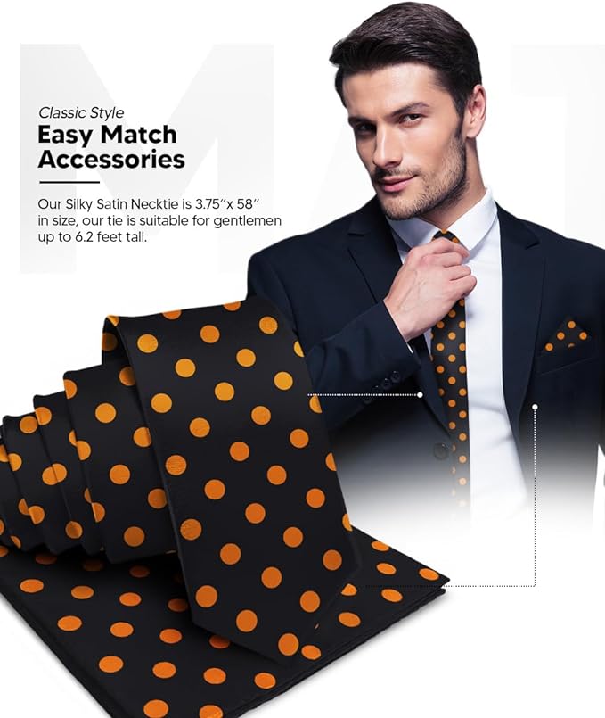 Vittorio Farina Men's Polka Dot Satin Necktie & Pocket Square - Aqua and Black - Necktie & Pocket Square - Vittorio Farina