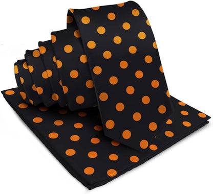Vittorio Farina Men's Polka Dot Satin Necktie & Pocket Square - Black and Gold - Necktie & Pocket Square - Vittorio Farina