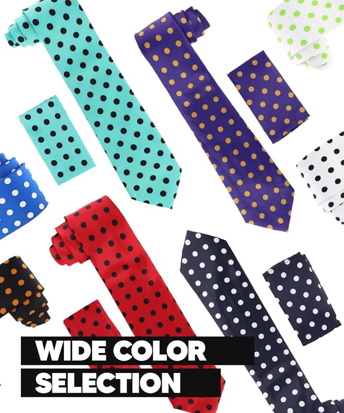 Vittorio Farina Men's Polka Dot Satin Necktie & Pocket Square - Black and Red - Necktie & Pocket Square - Vittorio Farina
