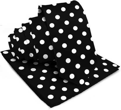 Vittorio Farina Men's Polka Dot Satin Necktie & Pocket Square - Black and White - Necktie & Pocket Square - Vittorio Farina