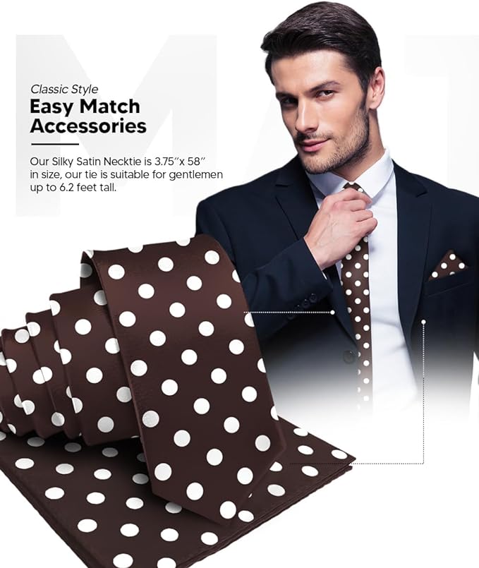Vittorio Farina Men's Polka Dot Satin Necktie & Pocket Square - Brown and Ivory - Necktie & Pocket Square - Vittorio Farina