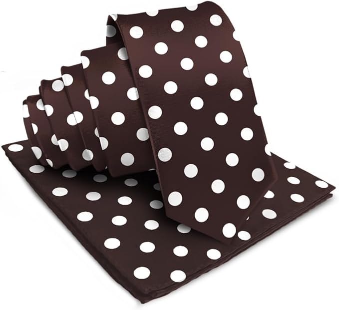 Vittorio Farina Men's Polka Dot Satin Necktie & Pocket Square - Brown and Ivory - Necktie & Pocket Square - Vittorio Farina