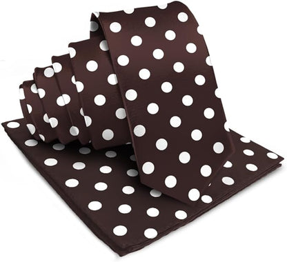 Vittorio Farina Men's Polka Dot Satin Necktie & Pocket Square - Brown and Ivory - Necktie & Pocket Square - Vittorio Farina