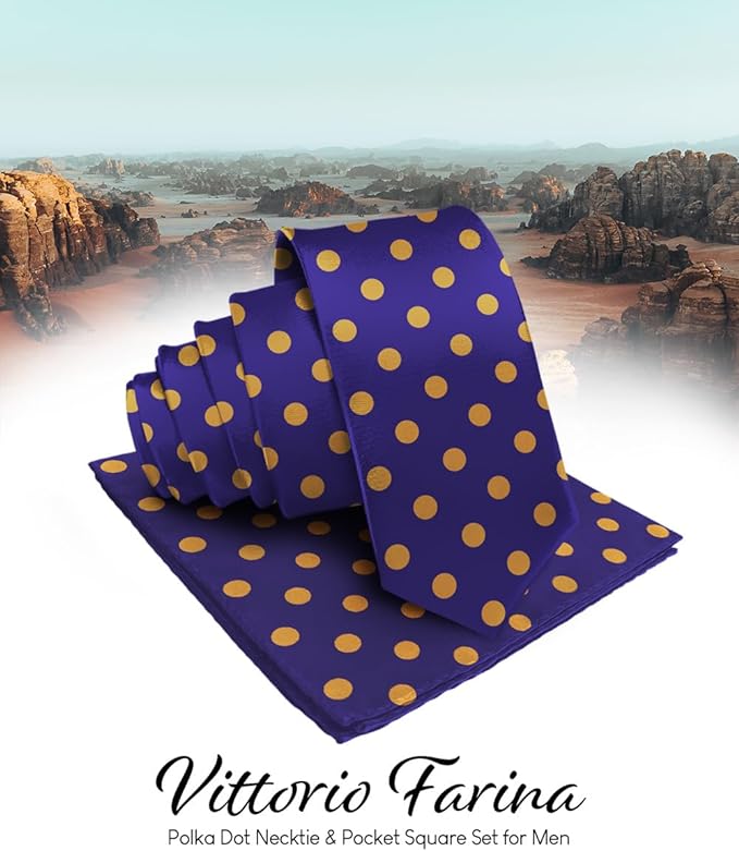 Vittorio Farina Men's Polka Dot Satin Necktie & Pocket Square - Purple and Gold - Necktie & Pocket Square - Vittorio Farina