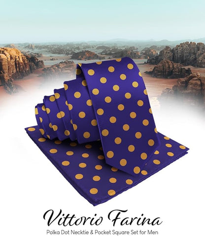 Vittorio Farina Men's Polka Dot Satin Necktie & Pocket Square - Purple and Gold - Necktie & Pocket Square - Vittorio Farina