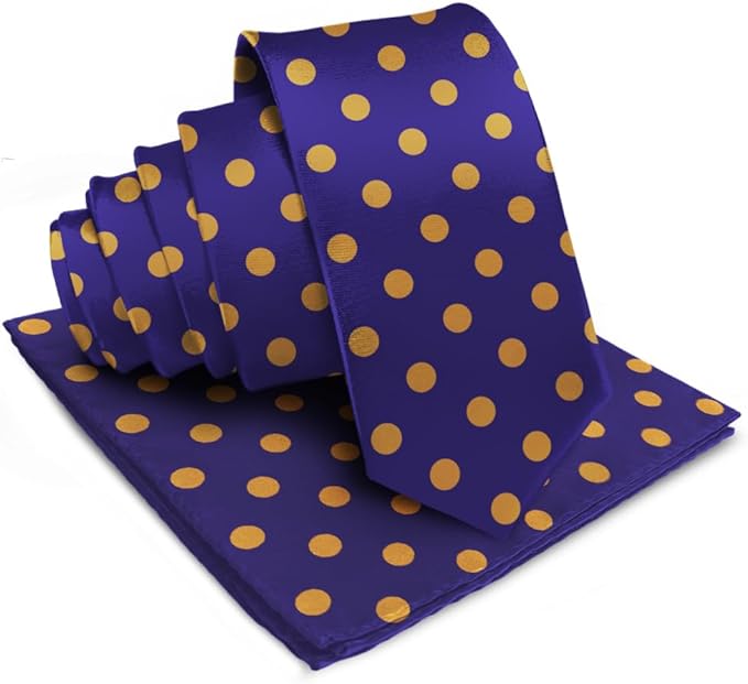 Vittorio Farina Men's Polka Dot Satin Necktie & Pocket Square - Purple and Gold - Necktie & Pocket Square - Vittorio Farina