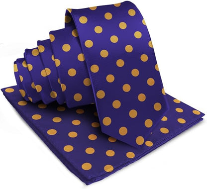 Vittorio Farina Men's Polka Dot Satin Necktie & Pocket Square - Purple and Gold - Necktie & Pocket Square - Vittorio Farina