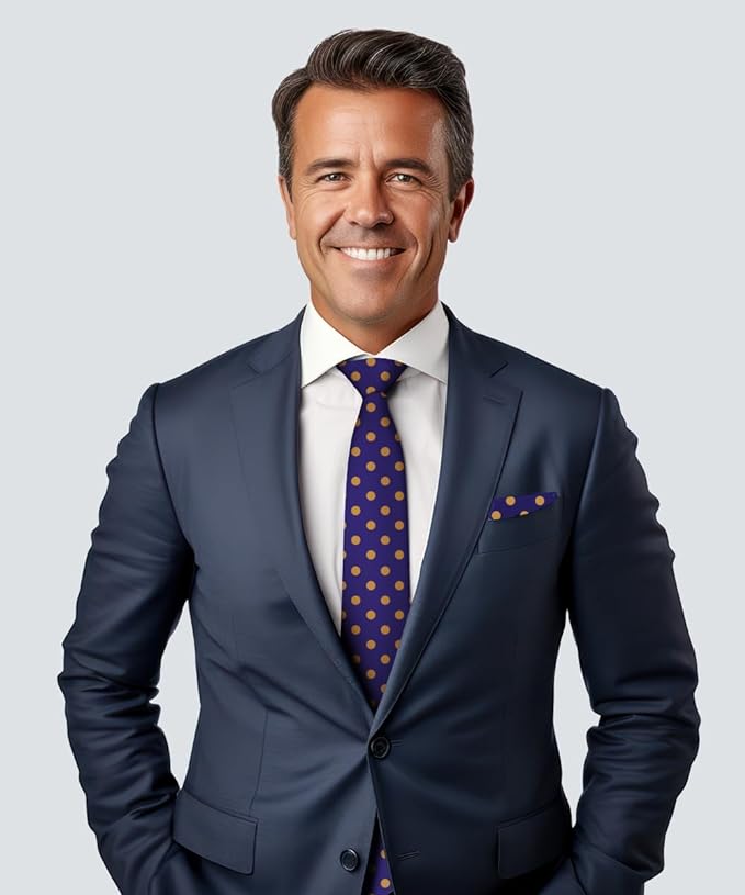 Vittorio Farina Men's Polka Dot Satin Necktie & Pocket Square - Purple and Gold - Necktie & Pocket Square - Vittorio Farina