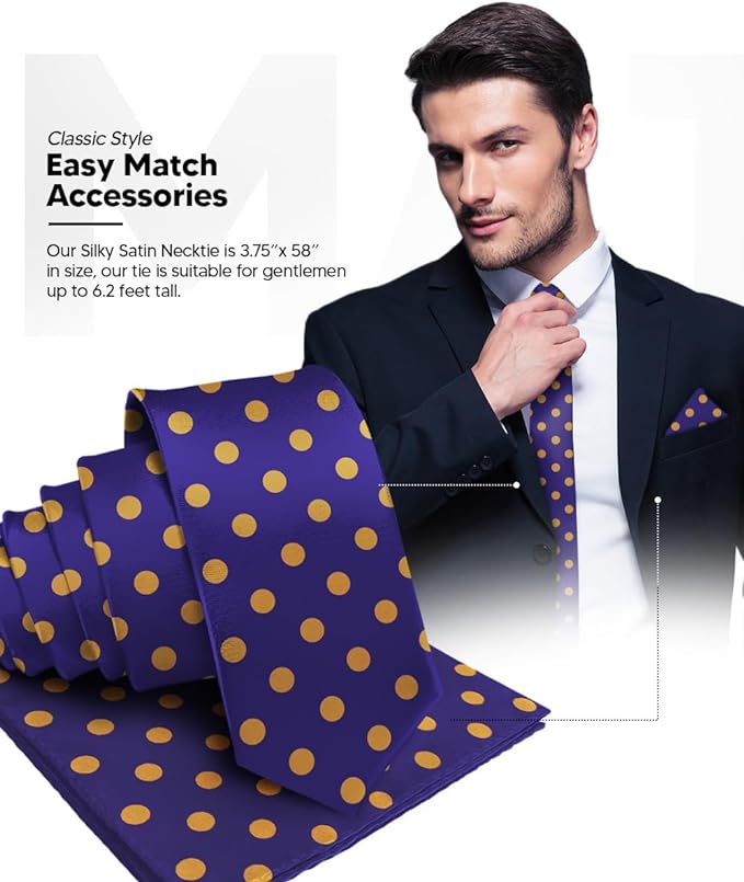 Vittorio Farina Men's Polka Dot Satin Necktie & Pocket Square - Purple and Gold - Necktie & Pocket Square - Vittorio Farina