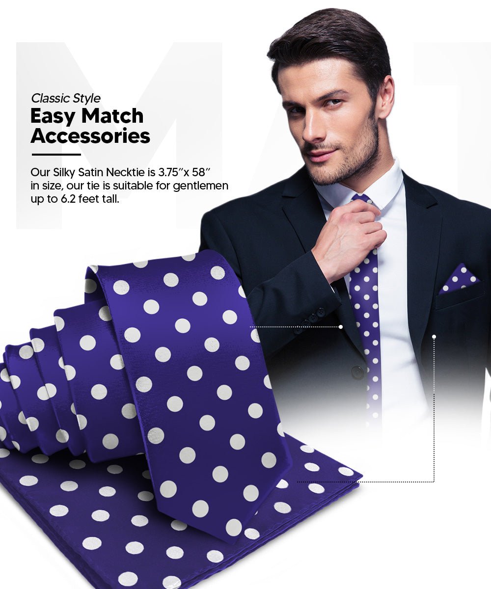 Vittorio Farina Men's Polka Dot Satin Necktie & Pocket Square - Purple and White - Necktie & Pocket Square - Vittorio Farina