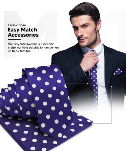 Vittorio Farina Men's Polka Dot Satin Necktie & Pocket Square - Purple and White - Necktie & Pocket Square - Vittorio Farina