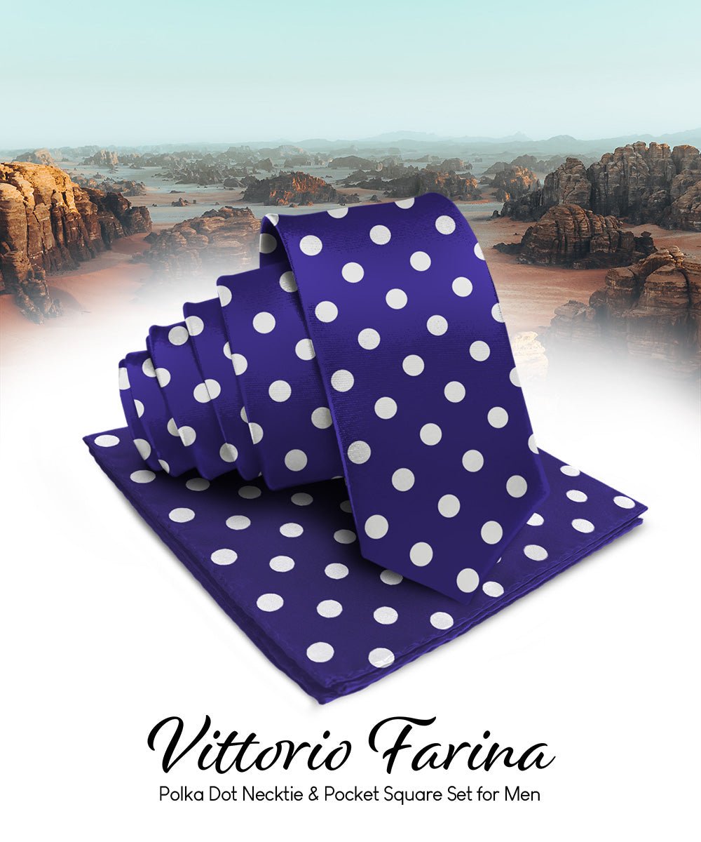 Vittorio Farina Men's Polka Dot Satin Necktie & Pocket Square - Purple and White - Necktie & Pocket Square - Vittorio Farina