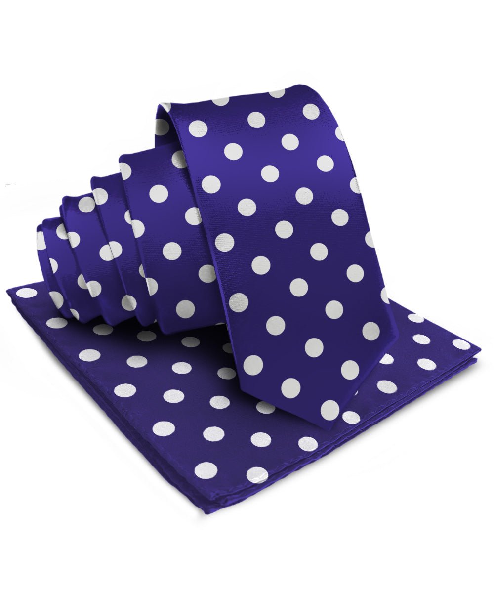 Vittorio Farina Men's Polka Dot Satin Necktie & Pocket Square - Purple and White - Necktie & Pocket Square - Vittorio Farina