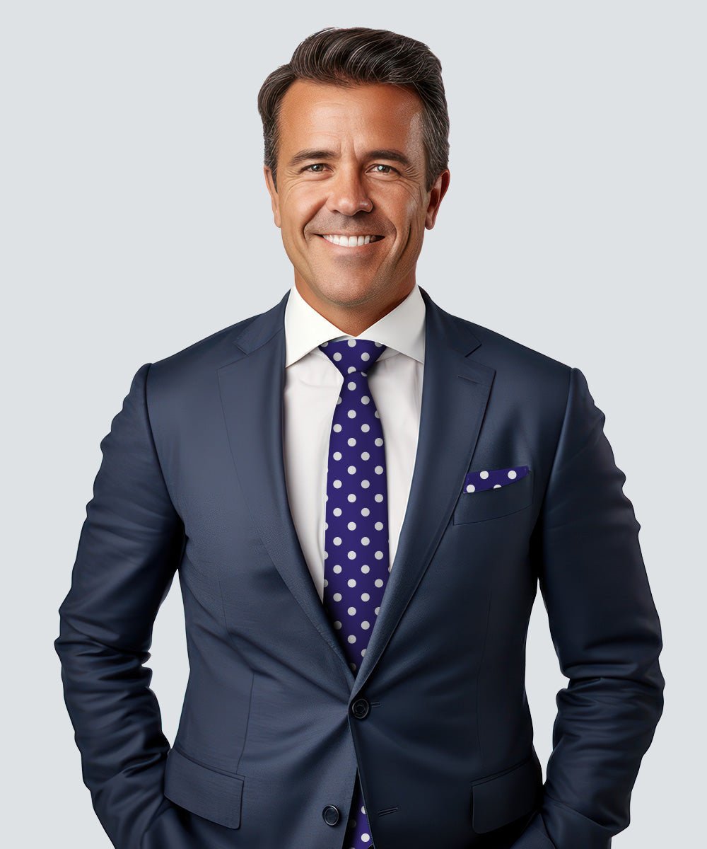 Vittorio Farina Men's Polka Dot Satin Necktie & Pocket Square - Purple and White - Necktie & Pocket Square - Vittorio Farina
