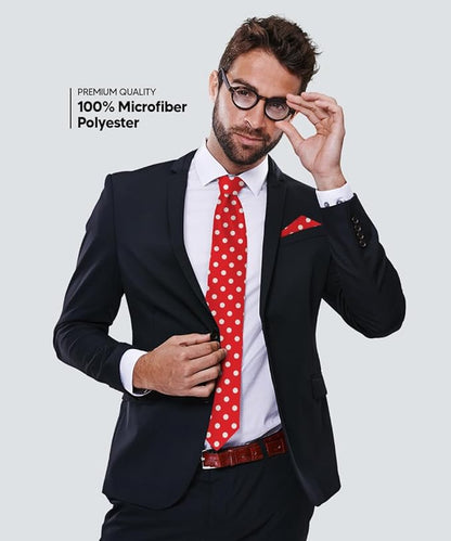 Vittorio Farina Men's Polka Dot Satin Necktie & Pocket Square - Red and White - Necktie & Pocket Square - Vittorio Farina