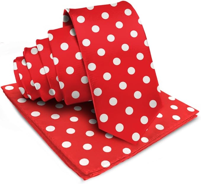 Vittorio Farina Men's Polka Dot Satin Necktie & Pocket Square - Red and White - Necktie & Pocket Square - Vittorio Farina