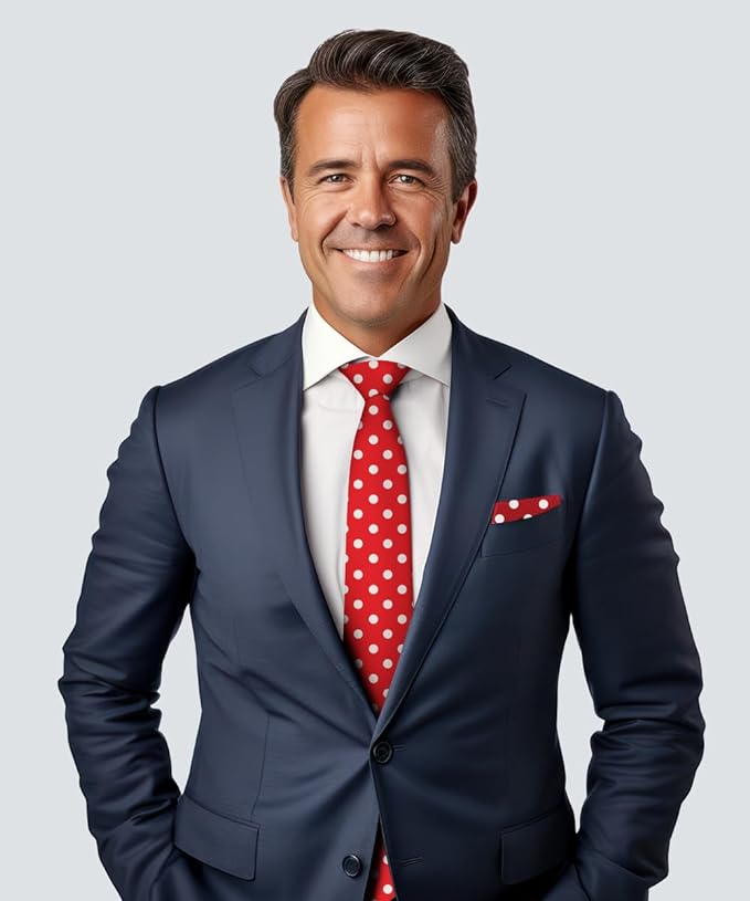Vittorio Farina Men's Polka Dot Satin Necktie & Pocket Square - Red and White - Necktie & Pocket Square - Vittorio Farina