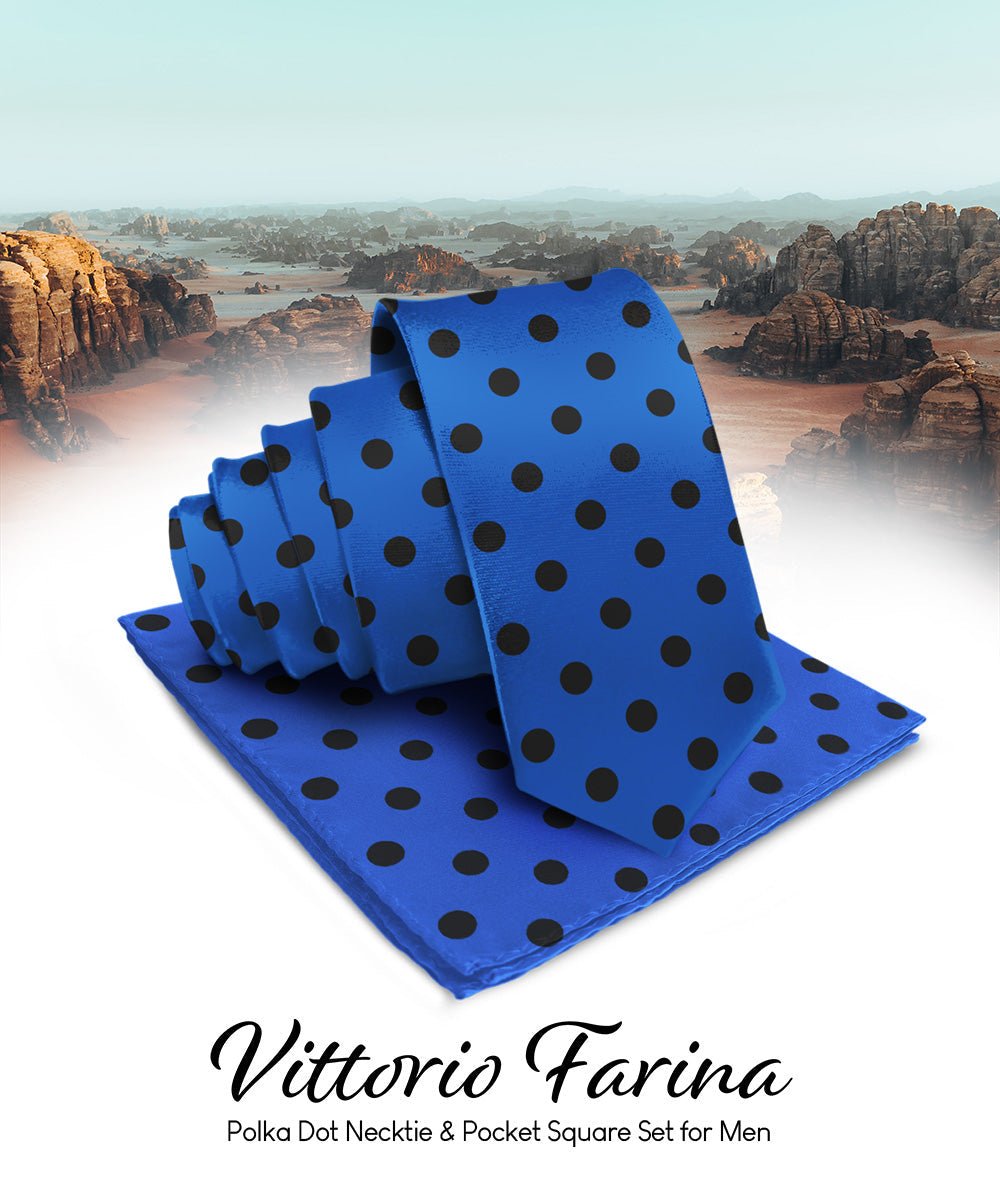 Vittorio Farina Men's Polka Dot Satin Necktie & Pocket Square - White and Black - Necktie & Pocket Square - Vittorio Farina