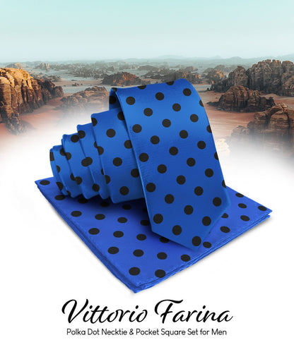 Vittorio Farina Men's Polka Dot Satin Necktie & Pocket Square - White and Black - Necktie & Pocket Square - Vittorio Farina