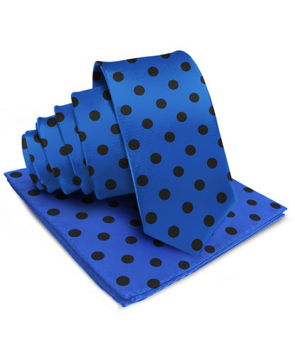 Vittorio Farina Men's Polka Dot Satin Necktie & Pocket Square - Royal Blue and Black - Necktie & Pocket Square - Vittorio Farina