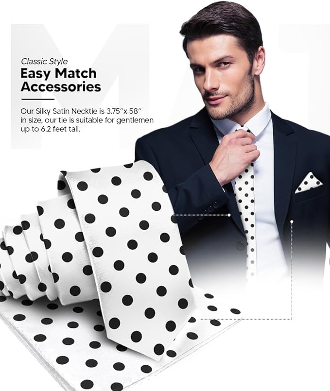 Vittorio Farina Men's Polka Dot Satin Necktie & Pocket Square - Turquoise and Black - Necktie & Pocket Square - Vittorio Farina