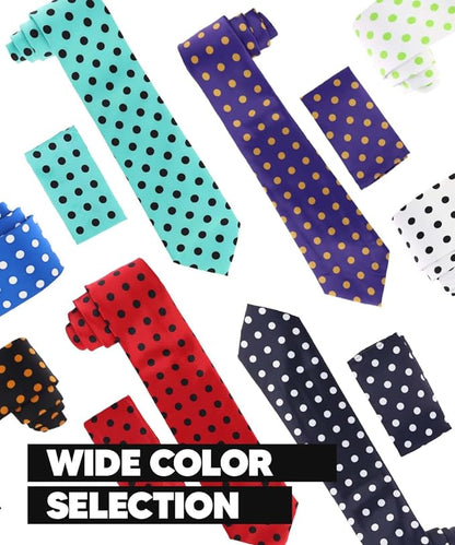 Vittorio Farina Men's Polka Dot Satin Necktie & Pocket Square - Turquoise and Black - Necktie & Pocket Square - Vittorio Farina