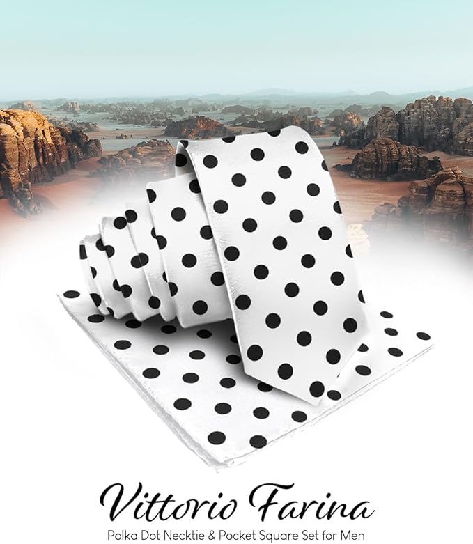Vittorio Farina Men's Polka Dot Satin Necktie & Pocket Square - Turquoise and Black - Necktie & Pocket Square - Vittorio Farina