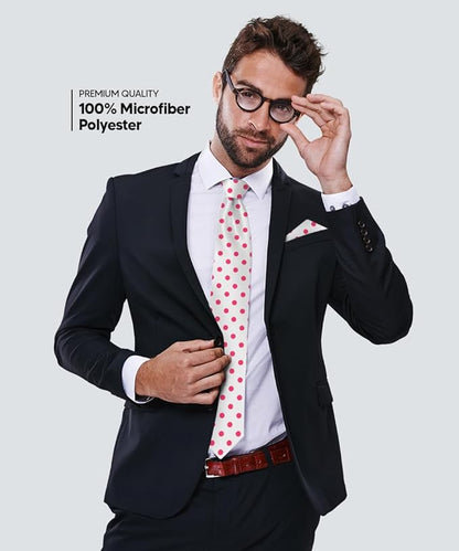 Vittorio Farina Men's Polka Dot Satin Necktie & Pocket Square - White and Black - Necktie & Pocket Square - Vittorio Farina