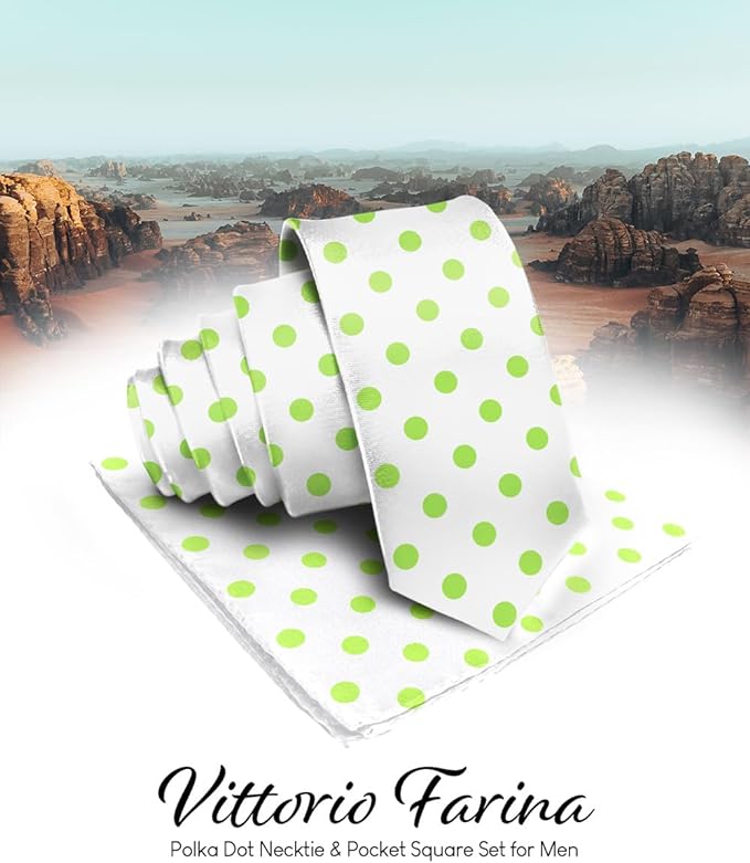 Vittorio Farina Men's Polka Dot Satin Necktie & Pocket Square - White and Black - Necktie & Pocket Square - Vittorio Farina