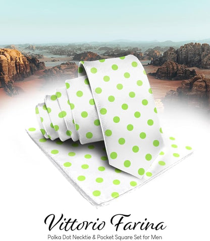 Vittorio Farina Men's Polka Dot Satin Necktie & Pocket Square - White and Black - Necktie & Pocket Square - Vittorio Farina