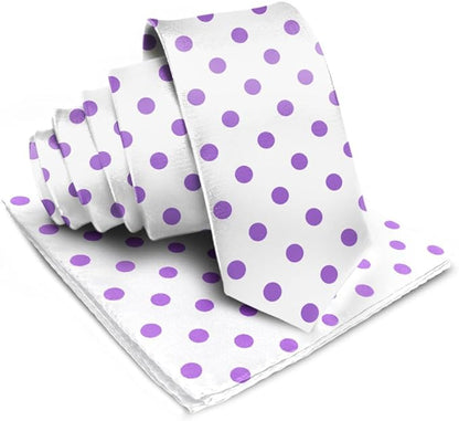 Vittorio Farina Men's Polka Dot Satin Necktie & Pocket Square - White and Purple - Necktie & Pocket Square - Vittorio Farina