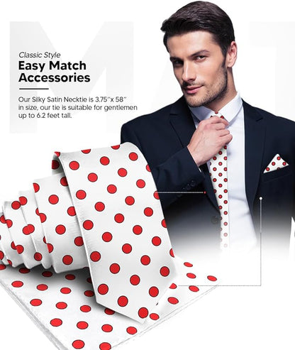 Vittorio Farina Men's Polka Dot Satin Necktie & Pocket Square - Aqua and Black - Necktie & Pocket Square - Vittorio Farina