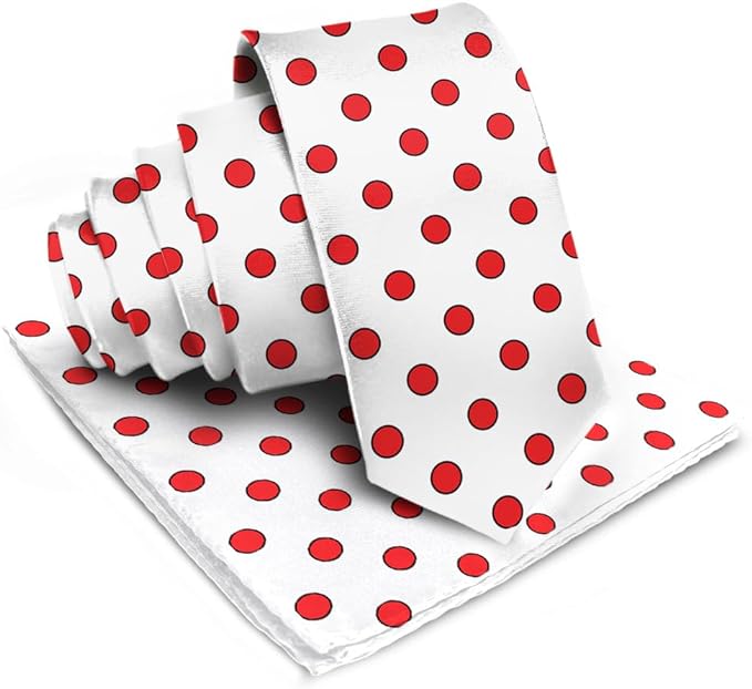 Vittorio Farina Men's Polka Dot Satin Necktie & Pocket Square - White and Red - Necktie & Pocket Square - Vittorio Farina
