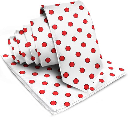 Vittorio Farina Men's Polka Dot Satin Necktie & Pocket Square - White and Red - Necktie & Pocket Square - Vittorio Farina
