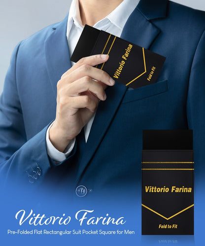 Vittorio Farina Men's Pre-Folded Pocket Square: Flat - Black - Pocket Square - Vittorio Farina