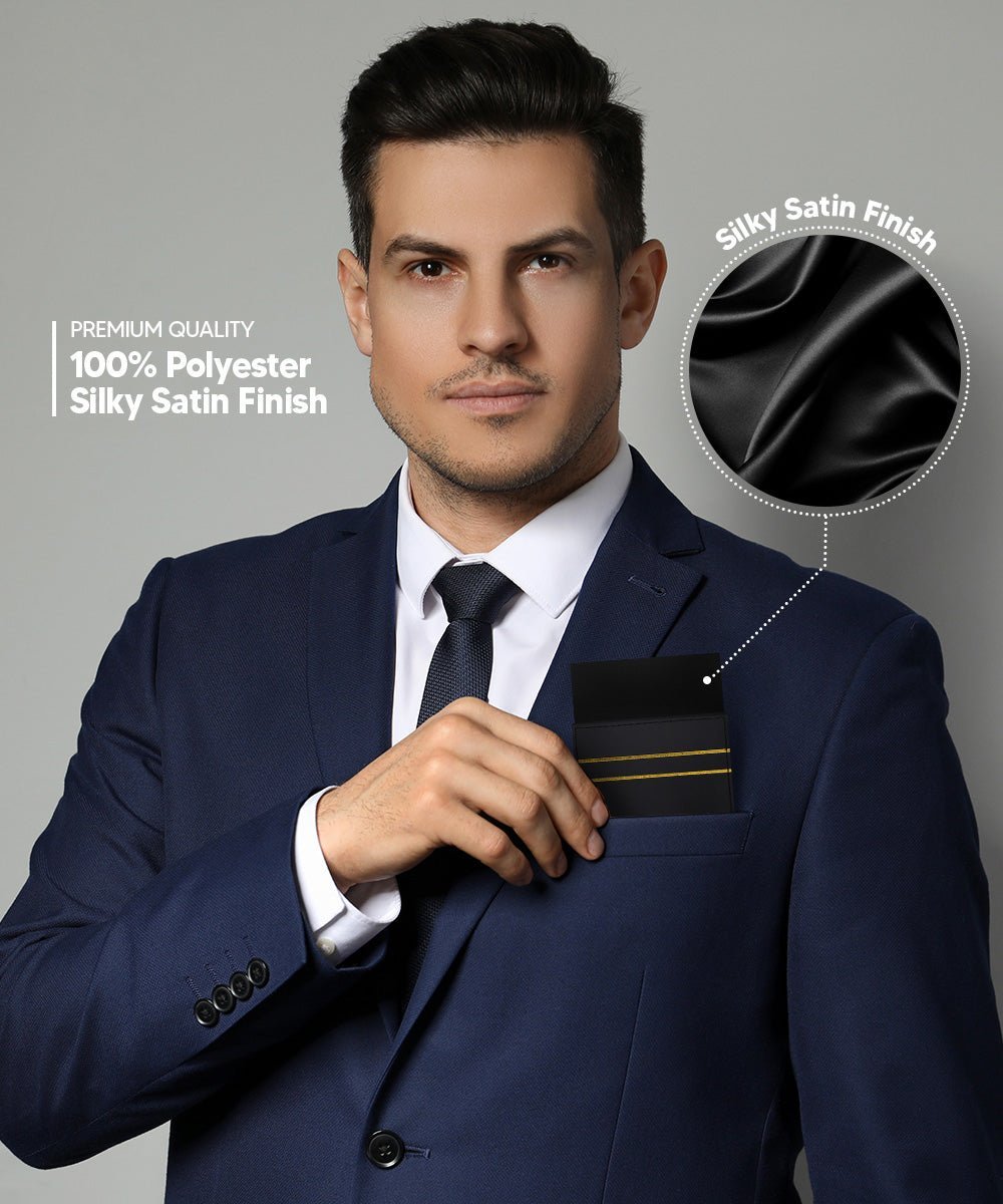 Vittorio Farina Men's Pre-Folded Pocket Square: Flat - Black - Pocket Square - Vittorio Farina