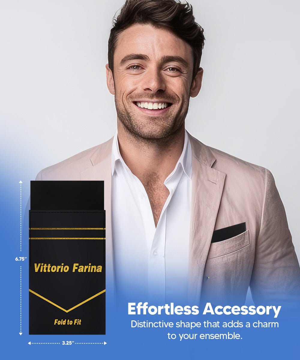 Vittorio Farina Men's Pre-Folded Pocket Square: Flat - Black - Pocket Square - Vittorio Farina