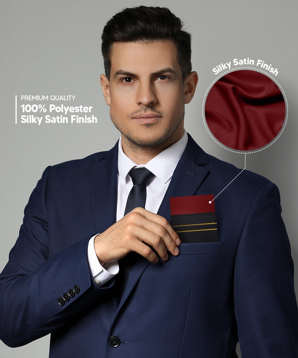 Vittorio Farina Men's Pre-Folded Pocket Square: Flat - Burgundy - Pocket Square - Vittorio Farina